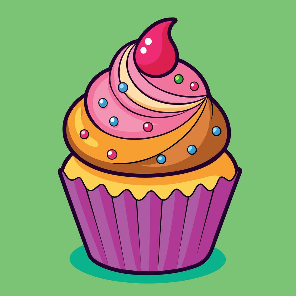 ein herrlich Kunstwerk von ein Karikatur Cupcake. Vektor von ein Süss Cupcake