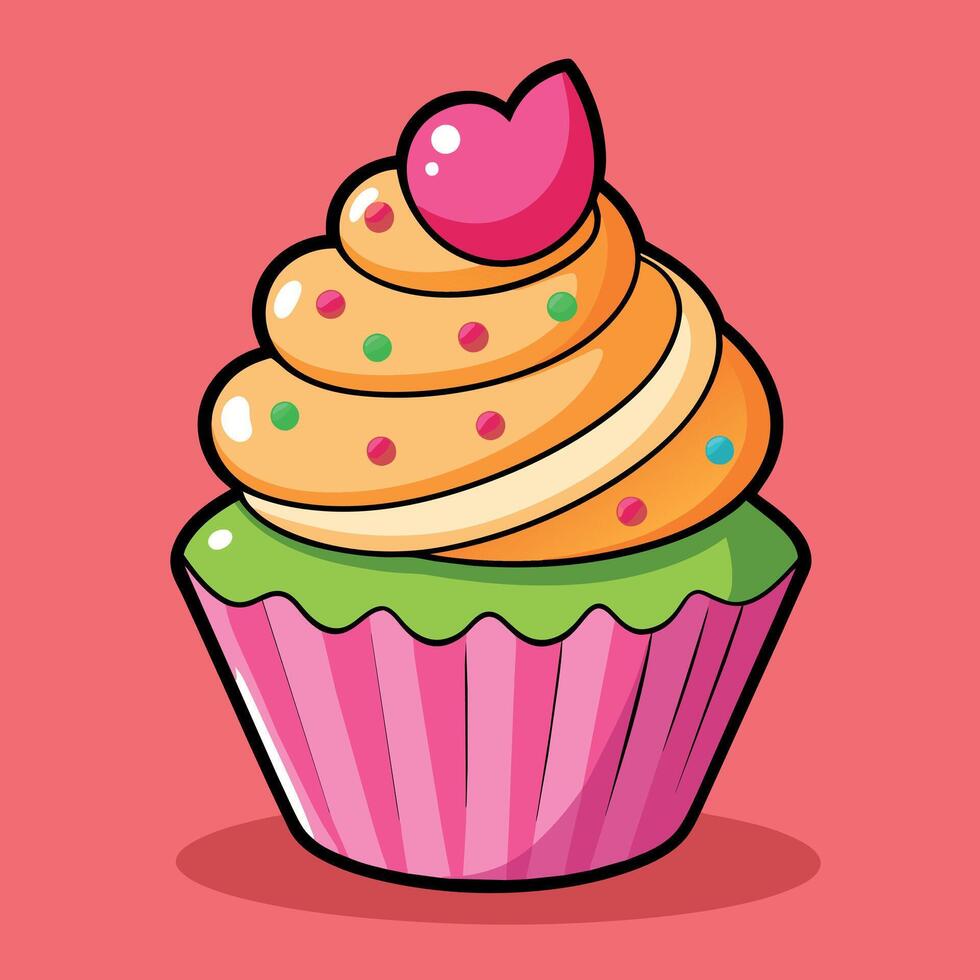 en härlig konstverk av en tecknad serie cupcake. vektor av en ljuv muffin