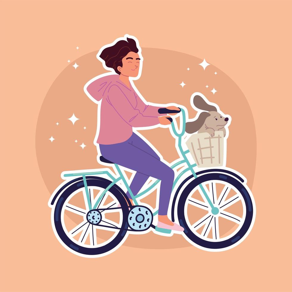 Frau fährt Fahrrad mit Hund vektor