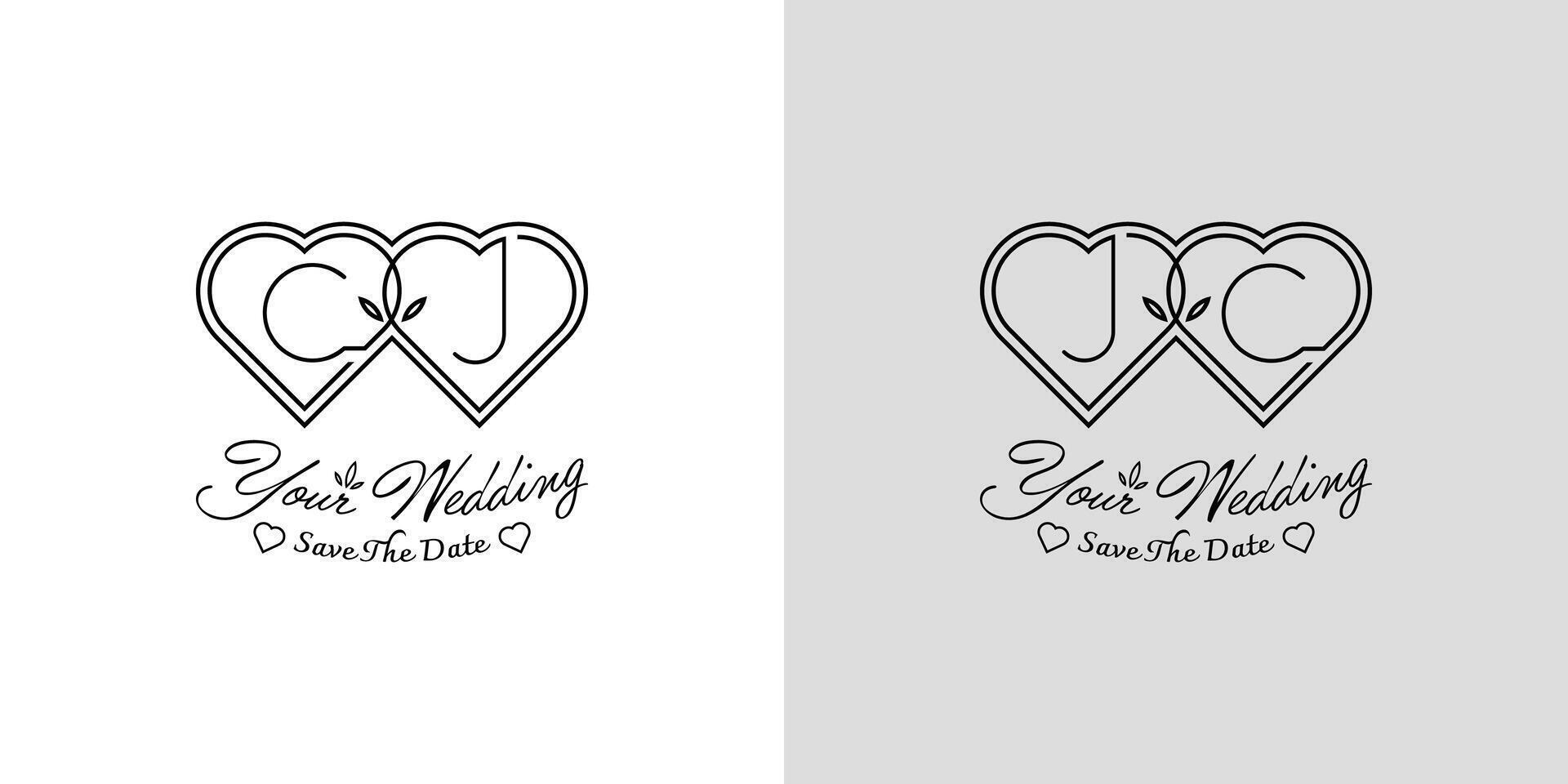 brev cj och jc bröllop kärlek logotyp, för par med c och j initialer vektor