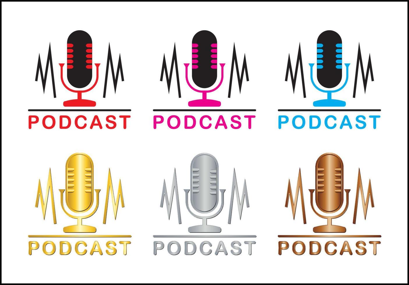 Icon Set Podcast-Logo mit Gold, Bronze, Silber und Vollfarbe vektor