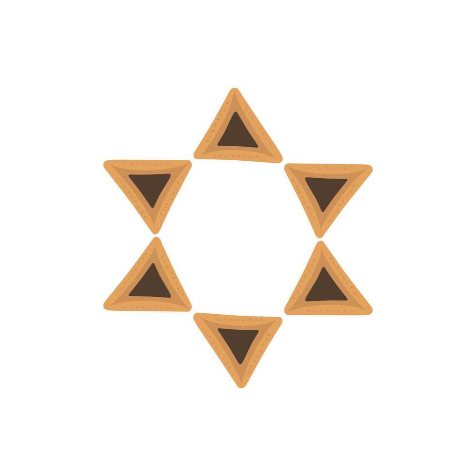 Purim-Ferienwohnungsdesign-Ikonen von Hamantashs in Davidsternform vektor