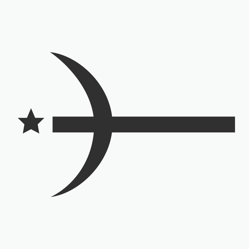 Kombination aus Halbmond mit religiösen Kreuzsymbolen in schwarzer flacher Designikone vektor