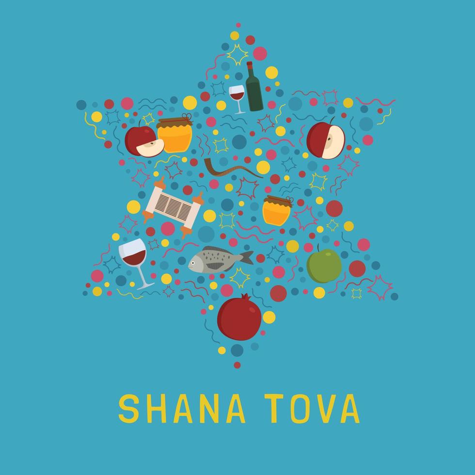 Rosh Hashanah semester platt designikoner i stjärna av david form med text på engelska vektor
