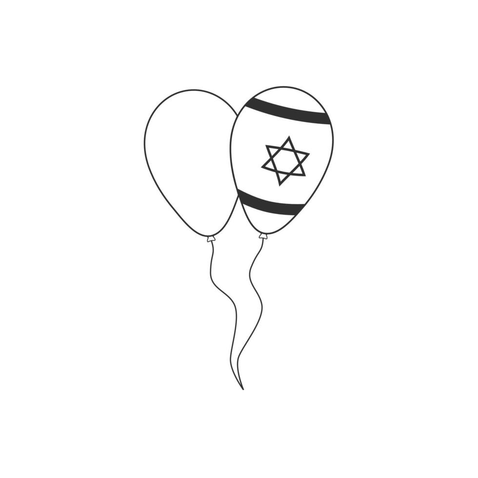 Symbol mit zwei Ballons in schwarzem, flachem Umrissdesign mit israelischer Unabhängigkeitstag-Ferienkonzept-Flagge vektor