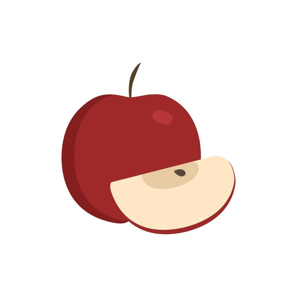 hela och skiva röda äpplen ikon i platt design vektor