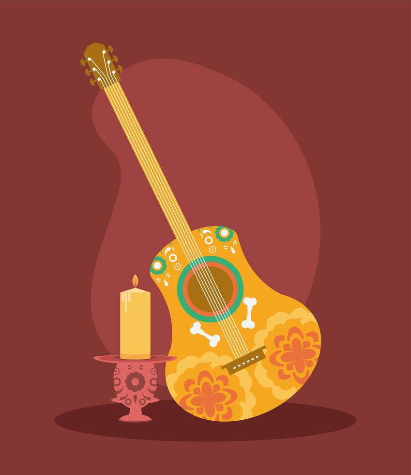 mexikanische Gitarre und Kerze vektor