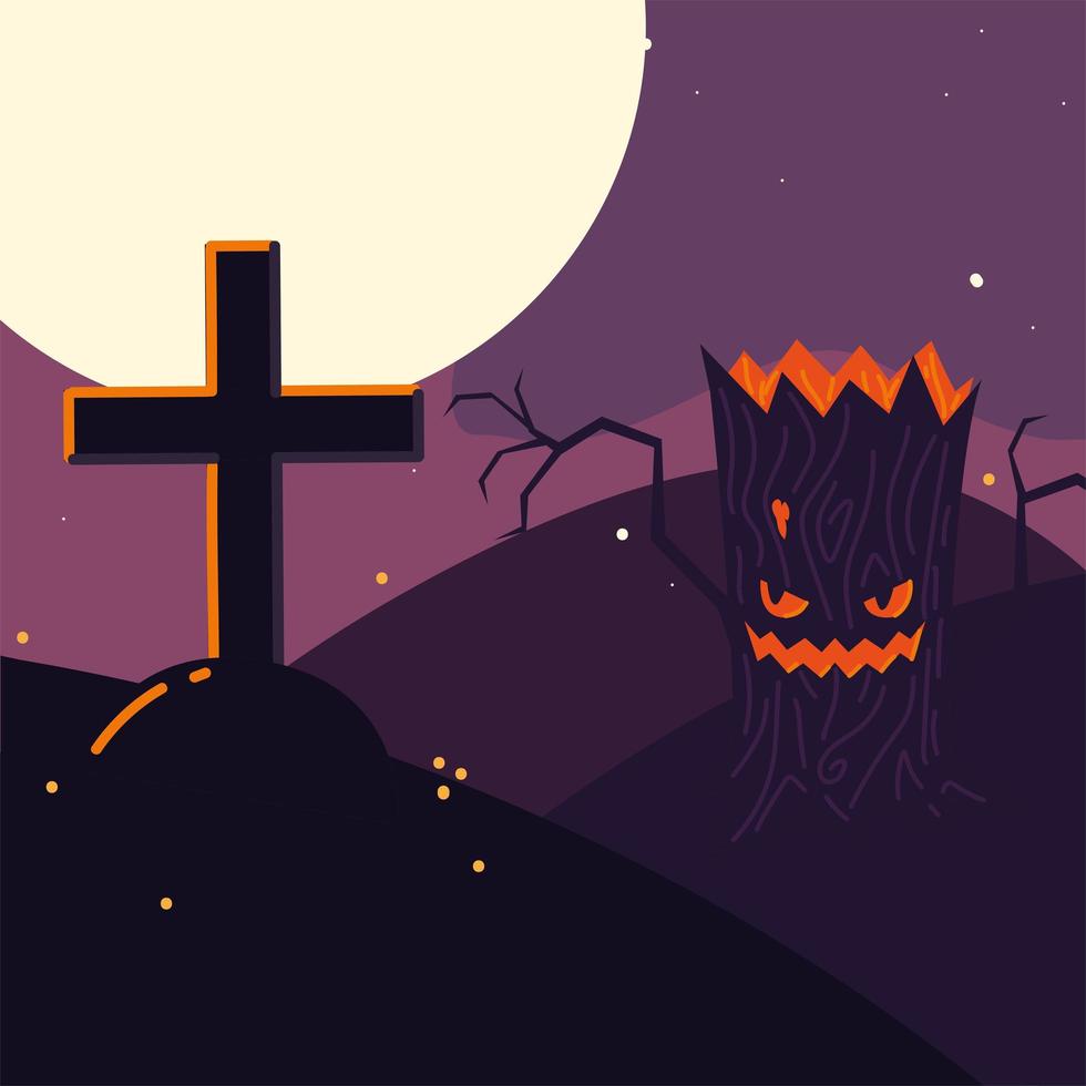 halloween träd och kors vektor