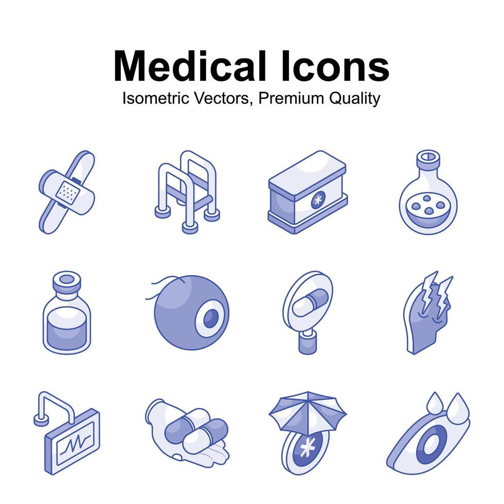 väl designad medicinsk och sjukvård isometrisk ikoner uppsättning i trendig stil vektor