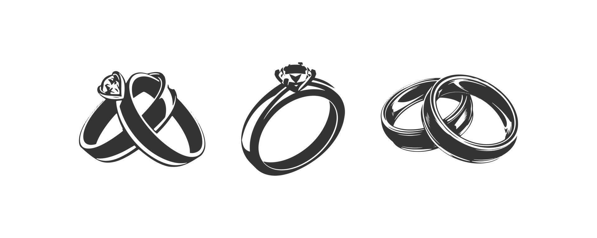 Hochzeit Engagement Ringe Symbol Satz. Vektor Illustration Design.