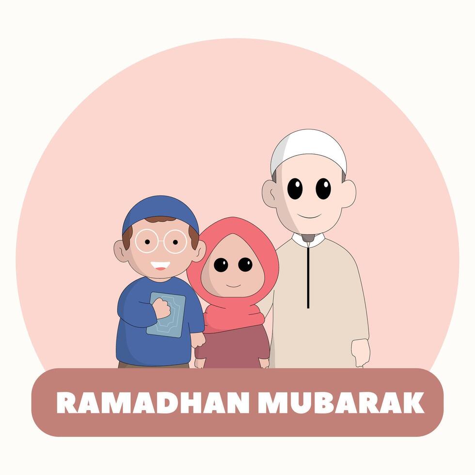 karaktär söt Ramadhan begrepp illustration Lycklig muslim fira helig månad Ramadhan moské sillhouette vektor illustration