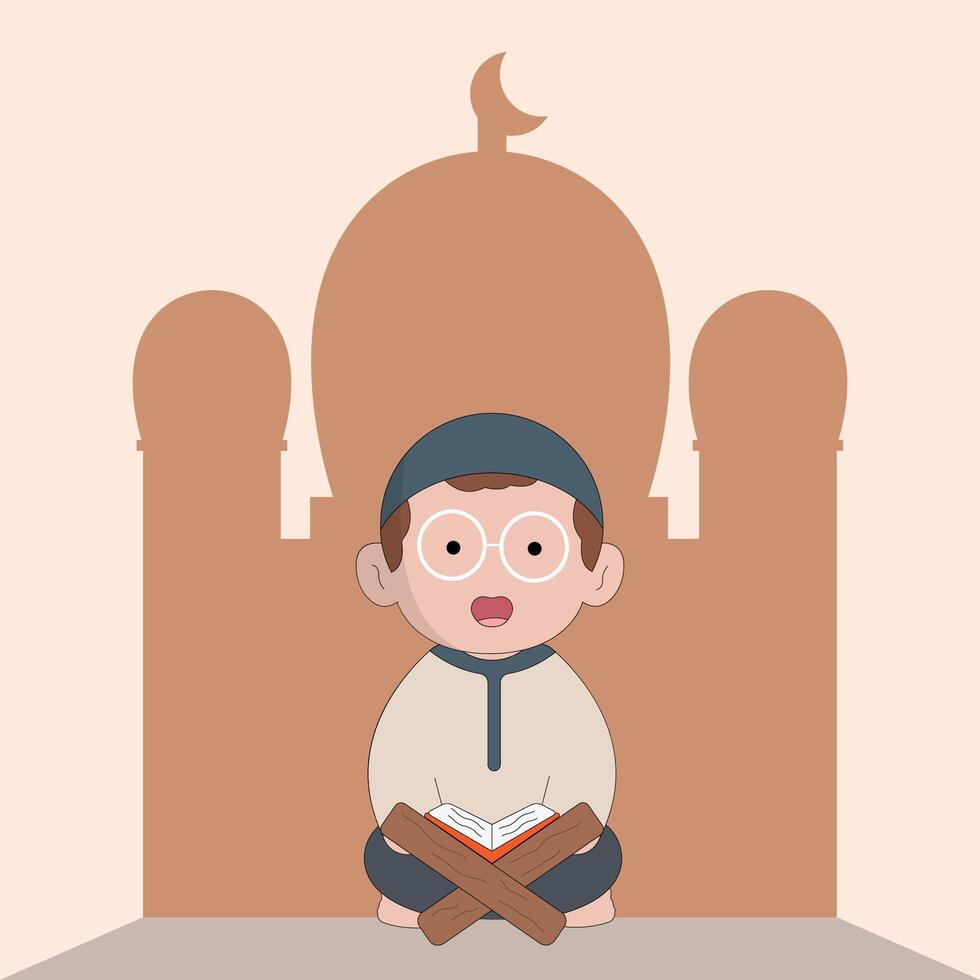 karaktär söt Ramadhan begrepp illustration Lycklig muslim familj fira helig månad Ramadhan moské sillhouette vektor illustration