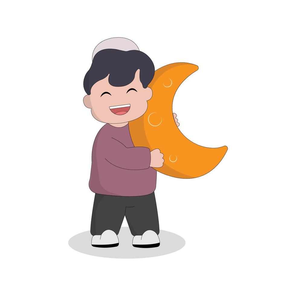 Illustration von das Charakter von ein klein Ramadan kareem Kind rezitieren das Koran mit ein einfach Konzept und spielen mit Feuerwerk vektor