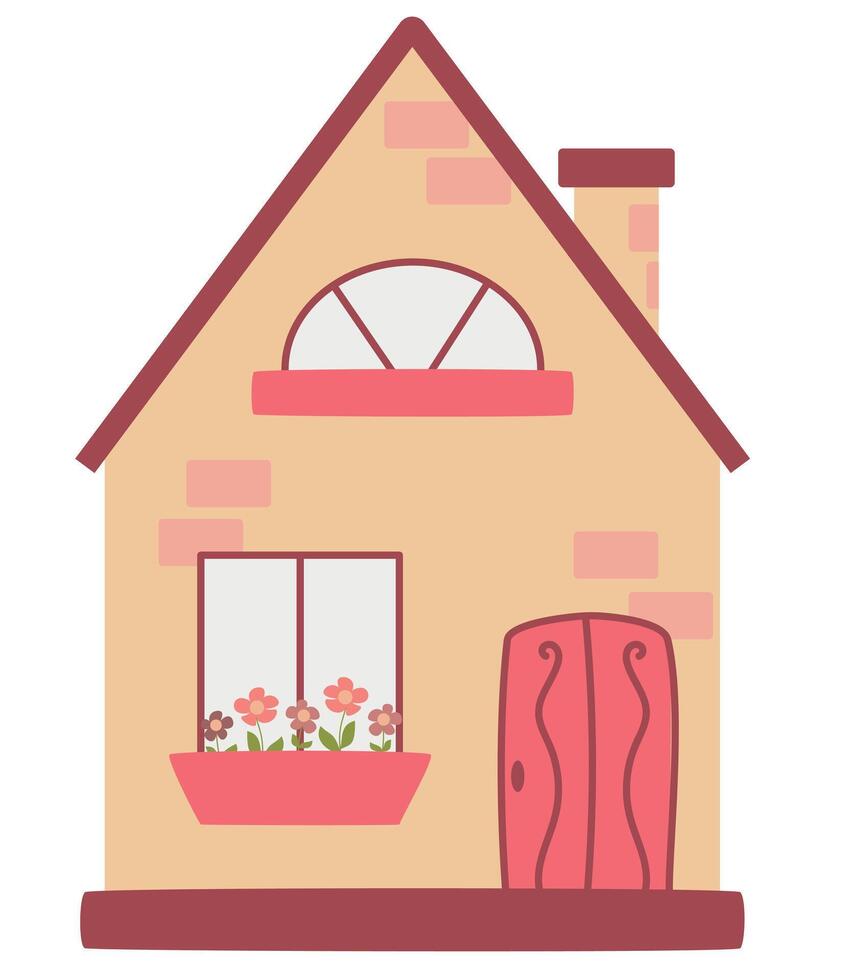 vektor ljuv Hem, hus ClipArt, rosa hus med blommor, vektor illustration