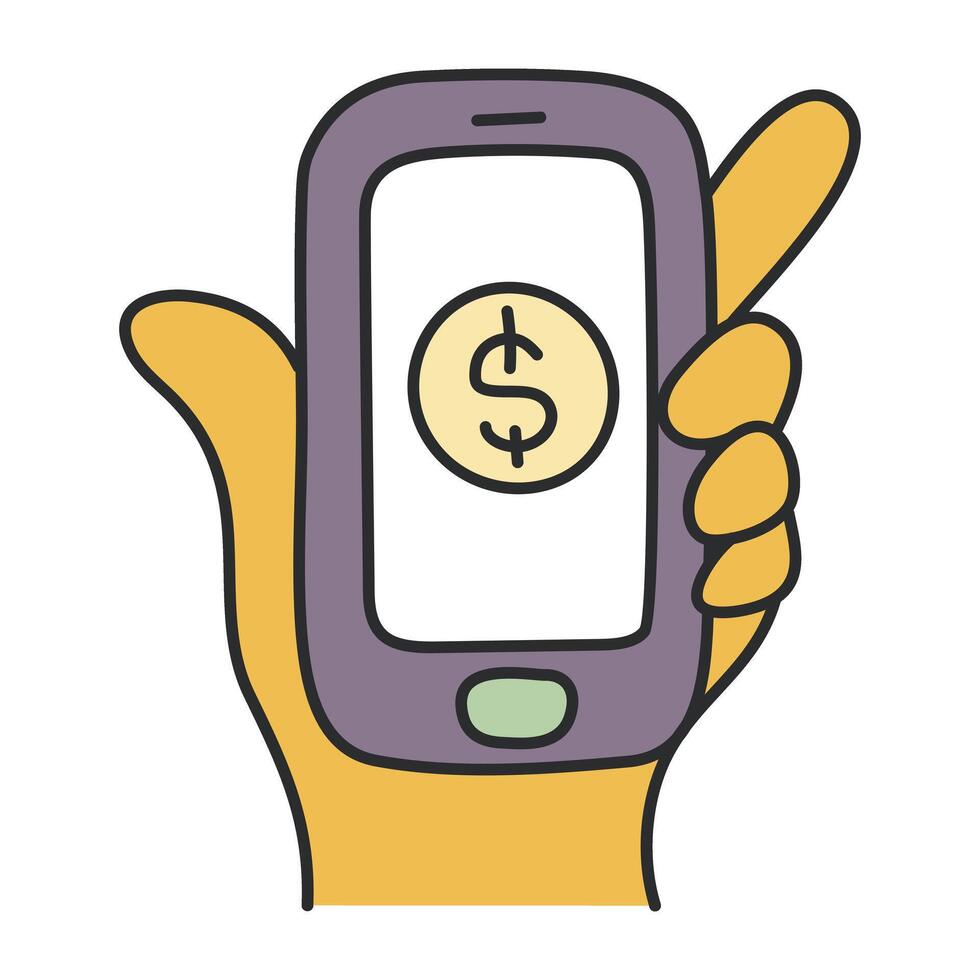 dollar inuti smartphone, ikon av mobil pengar vektor