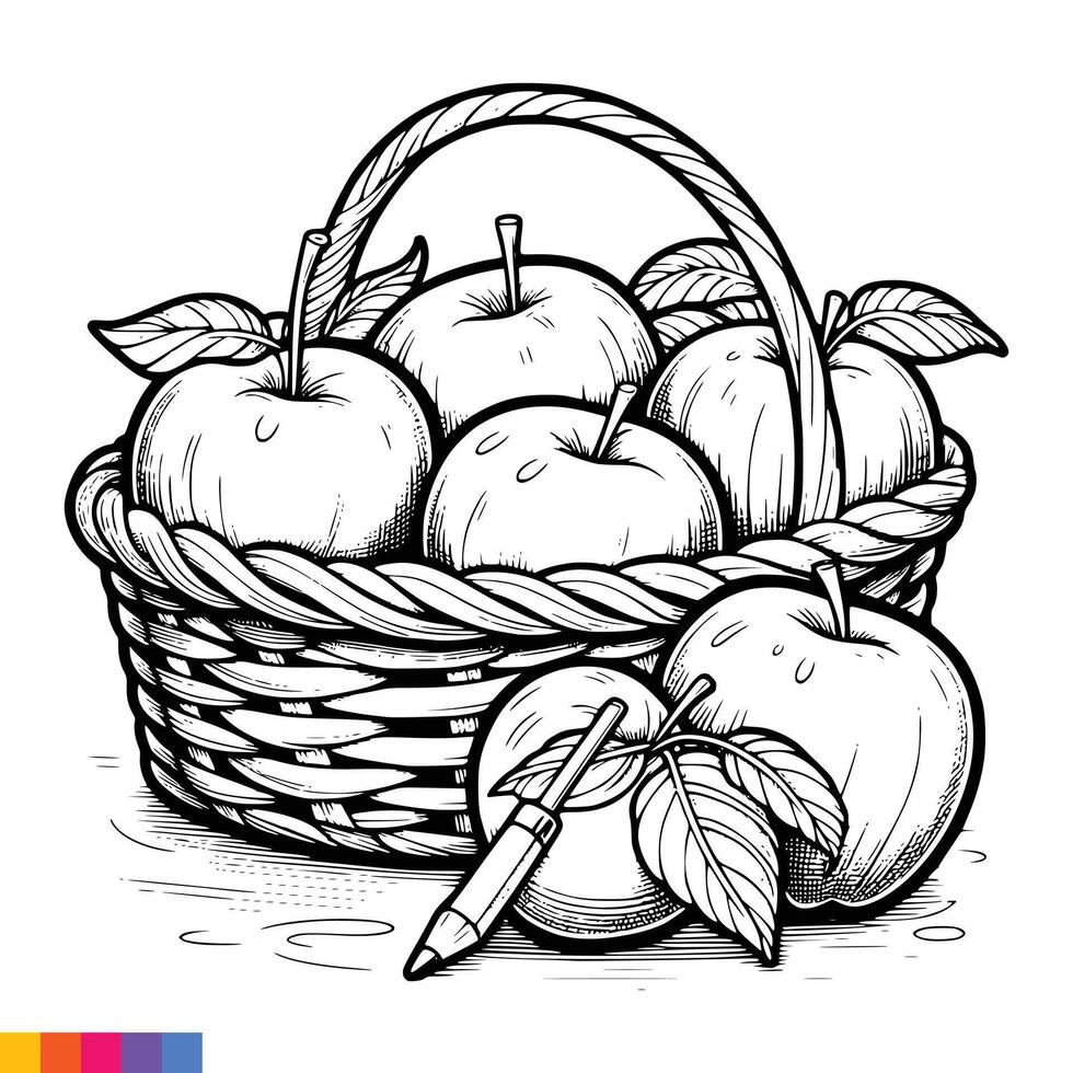 frukt korg linje konst illustration för de färg bok. frukt färg sida. vektor grafik