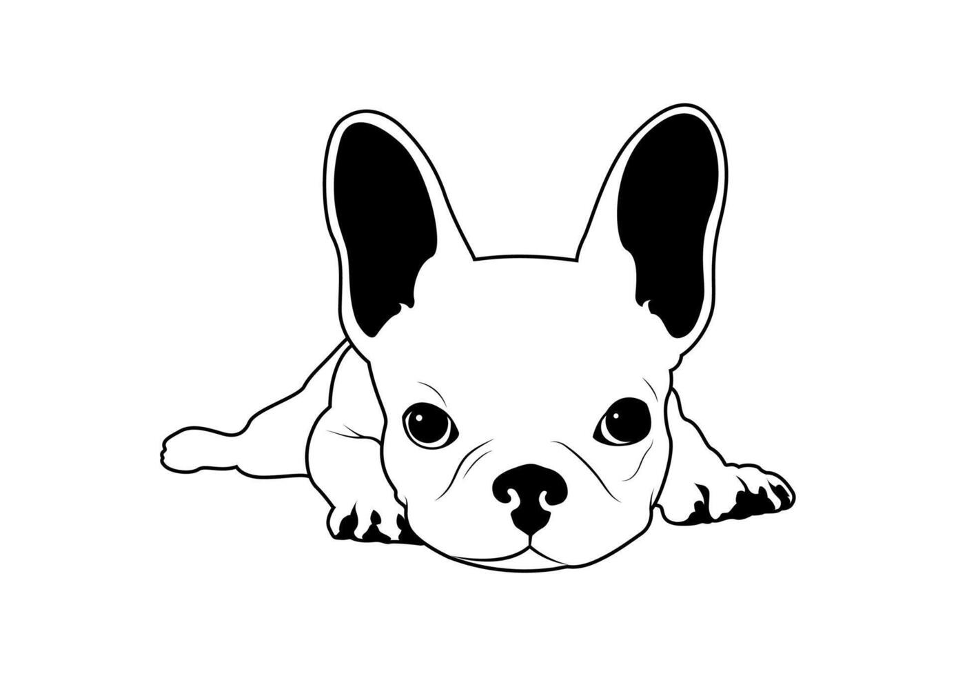 süß Französisch Bulldogge auf seine Bett im schwarz und Weiß vektor
