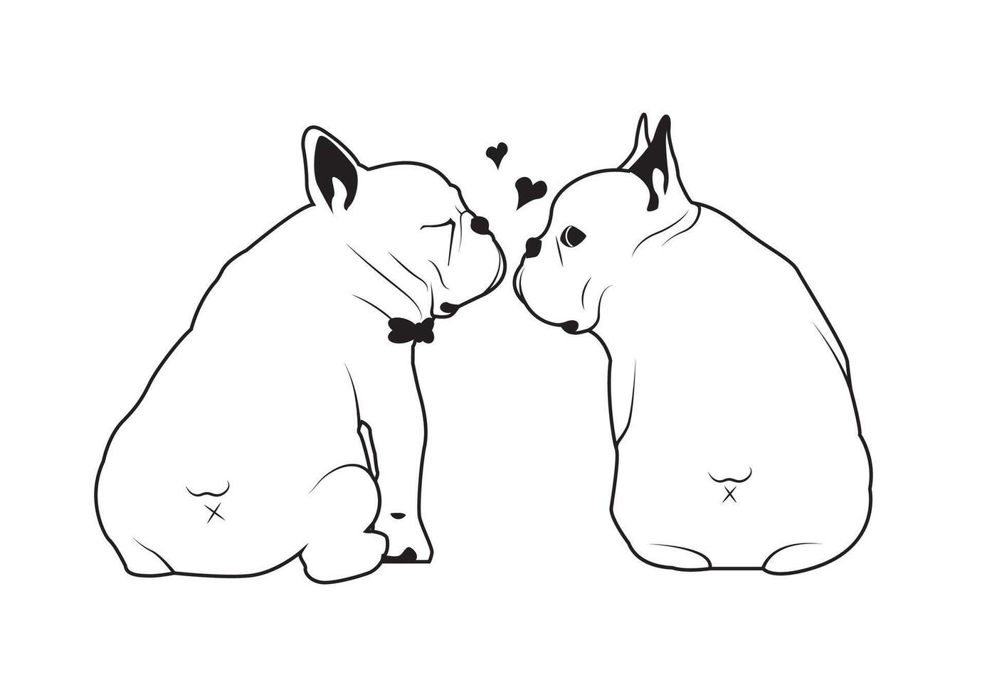 süß Französisch Bulldogge Liebe küssen schwarz und Weiß Logo vektor