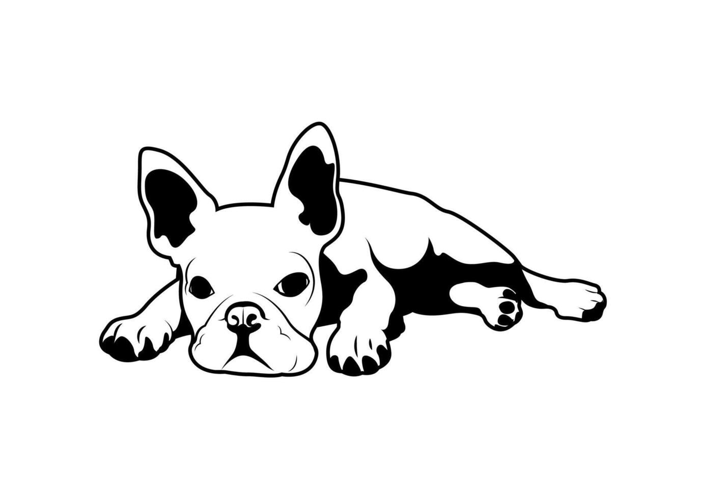 söt franska bulldogg lägga ner på de golv i svart och vit begrepp vektor