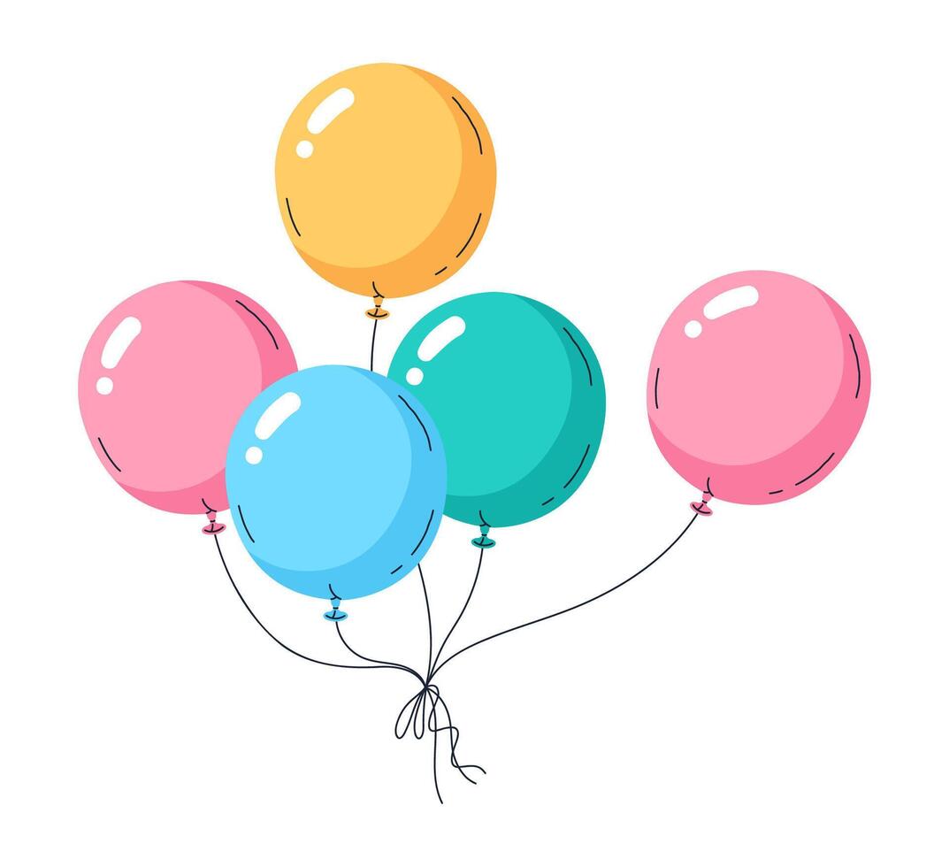 Luftballons Dekoration. glücklich Geburtstag Luft Ballon Bündel, Helium glänzend Luftballons Ferien Feier Dekor eben Vektor Illustration. fliegend Luft Luftballons