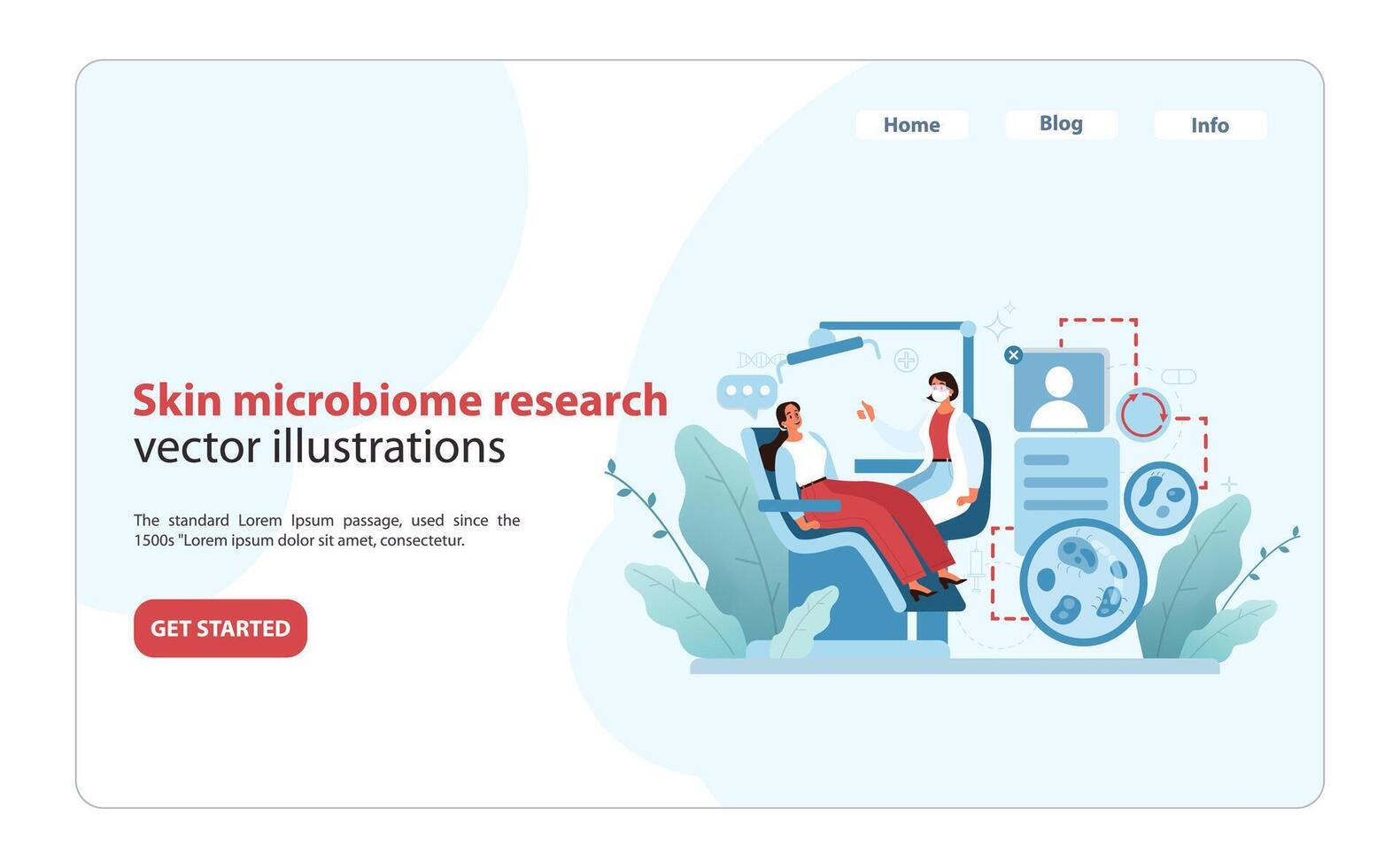 Haut Mikrobiom Forschung Illustration. erkunden vorteilhaft Bakterien zum Haut Gesundheit. vektor