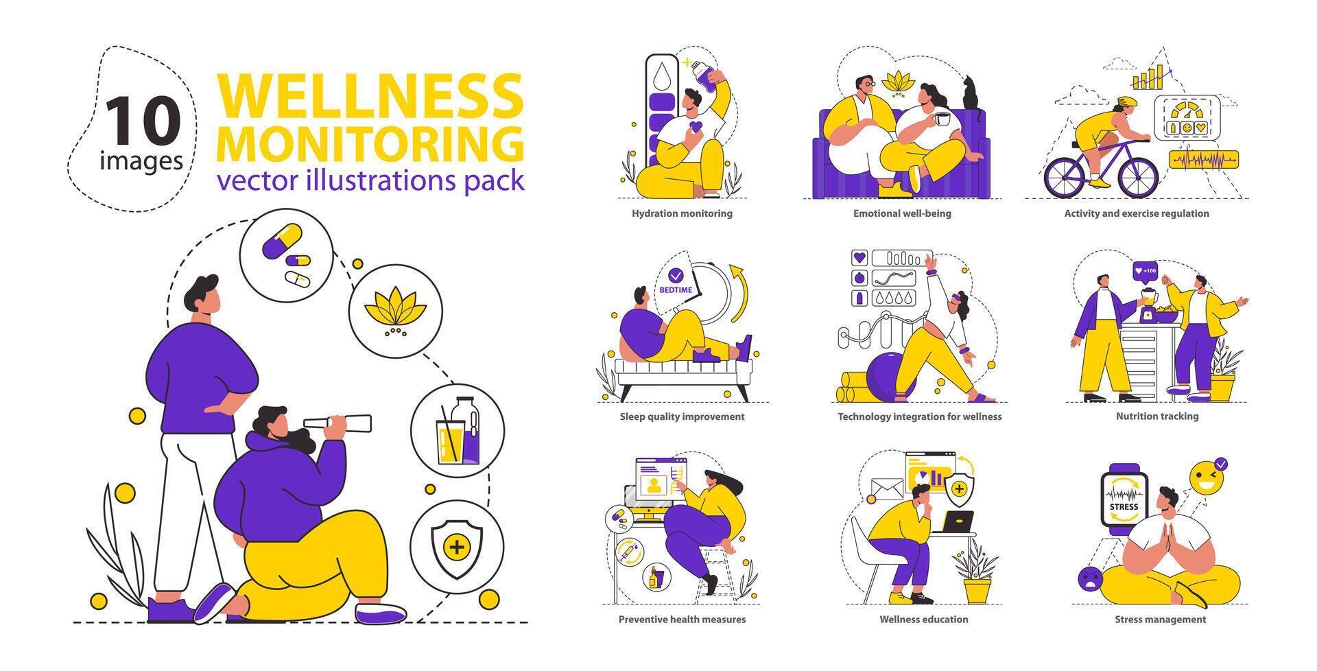 wellness övervakning uppsättning vektor illustration