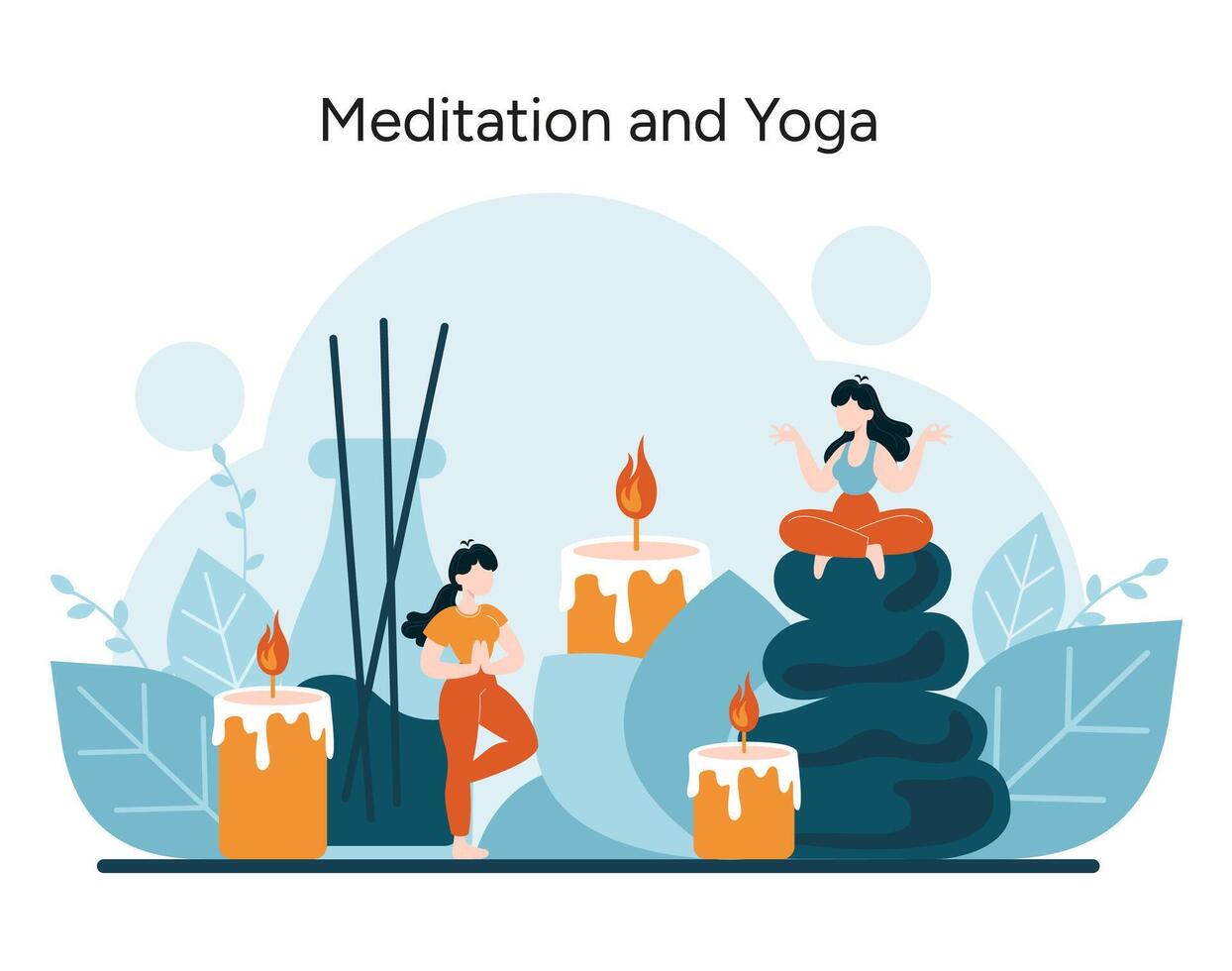 fredlig yoga poser och lugn meditation inställningar antända inre lugna vektor