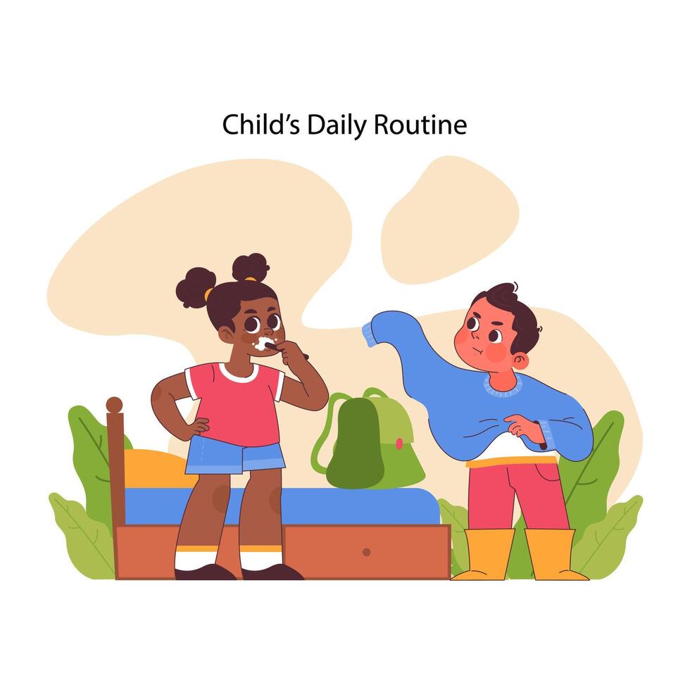 barn dagligen rutin- begrepp. platt vektor illustration