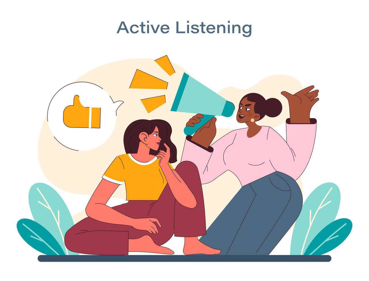 aktiva lyssnande begrepp. ett engagerande vektor scen visa upp de konst av uppmärksam kommunikation