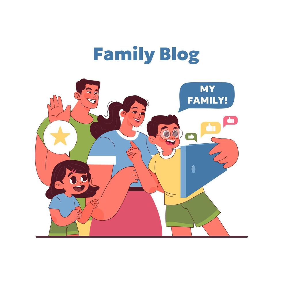 froh Familie Blog Konzept. Vektor Illustration