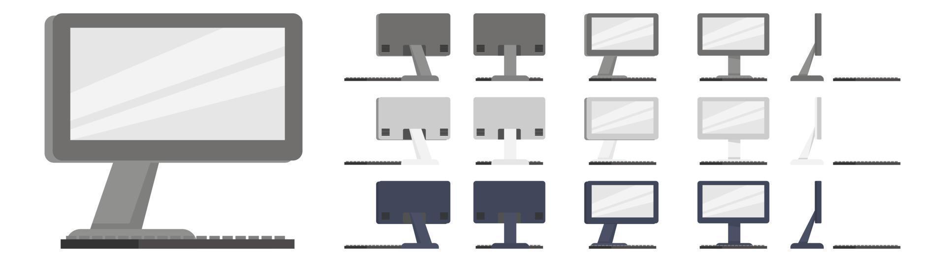 moderner bunter PC-Monitor mit unterschiedlicher Position für Zuhause und Büro vektor