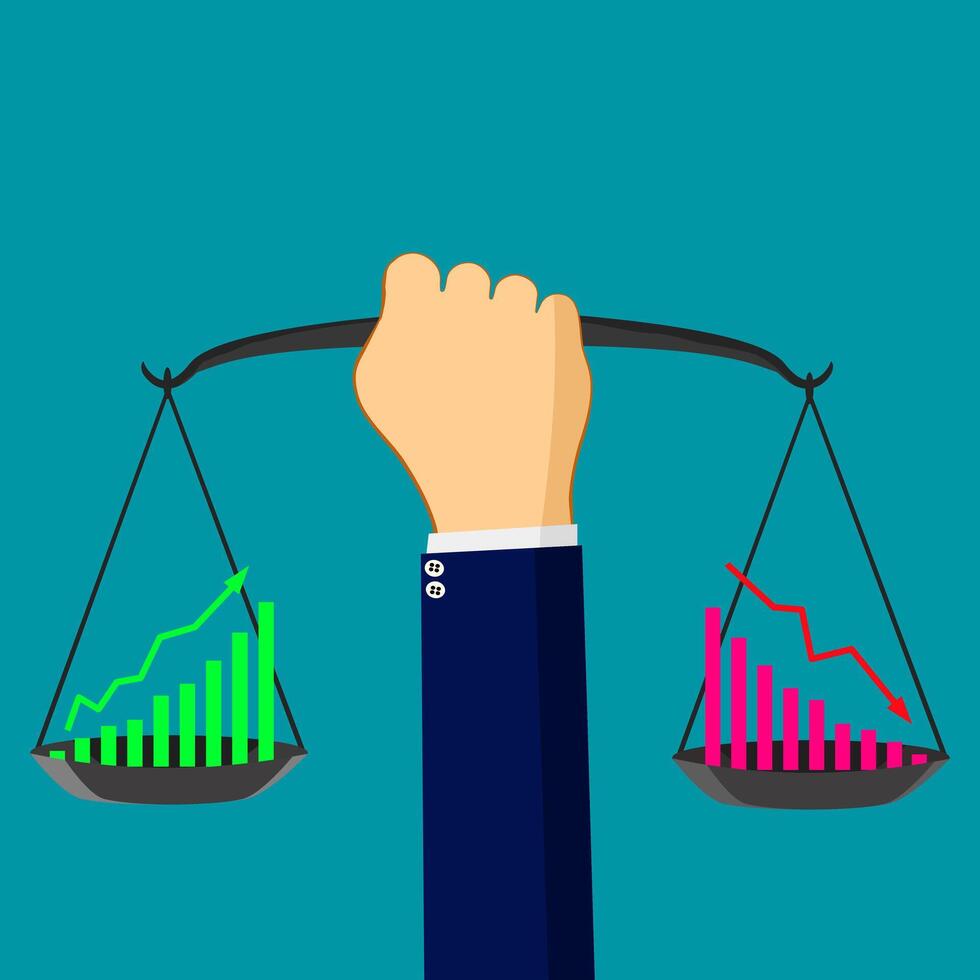 affärsman innehav vägning skala med stock Diagram vektor