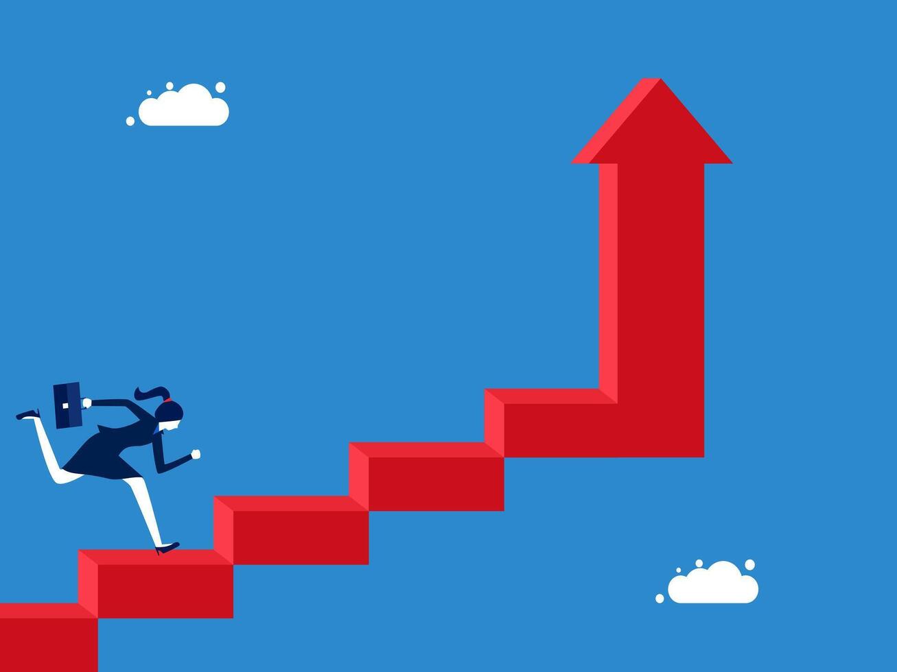 ökade inkomst. affärskvinna stiger de stege av Framgång med ett pil pekande upp vektor