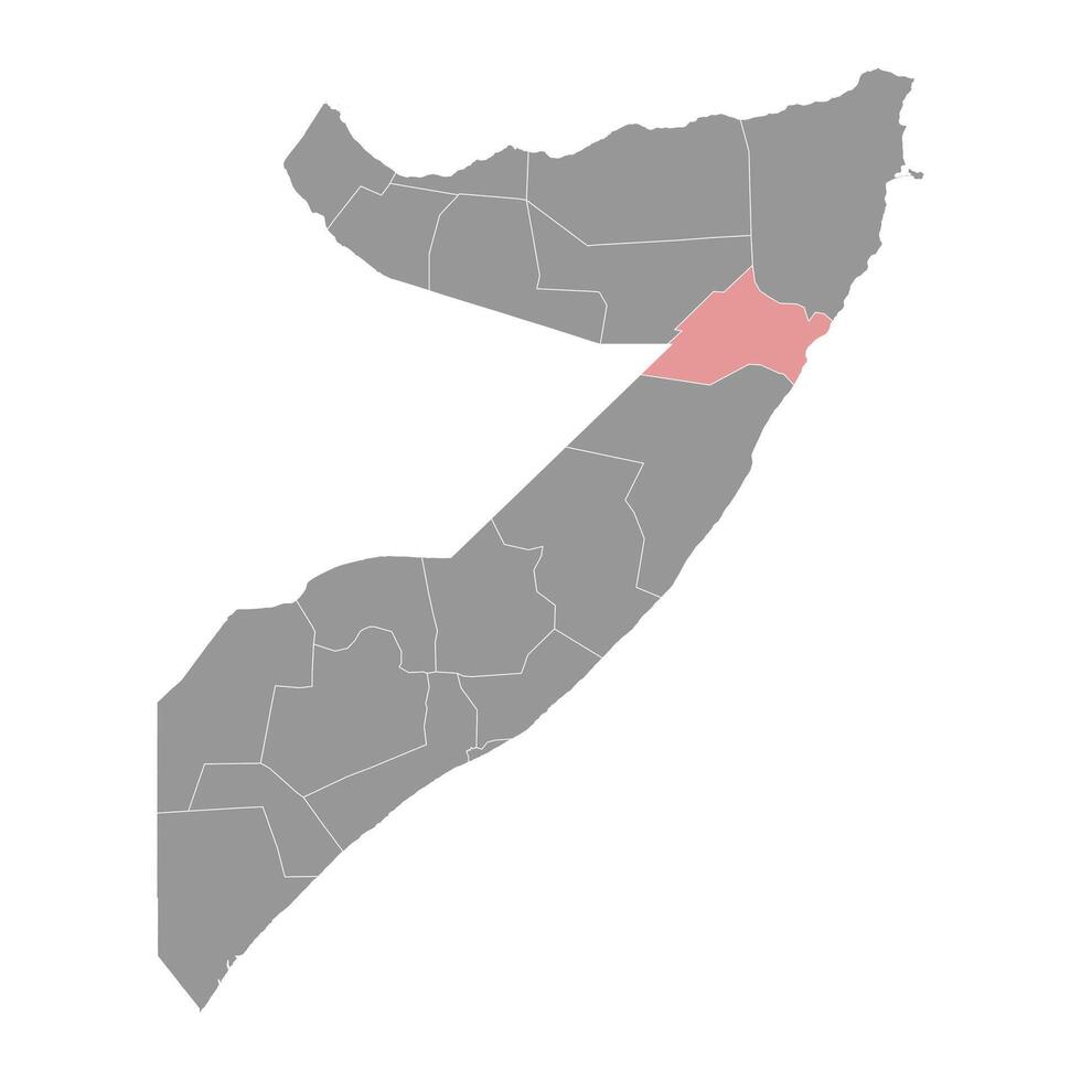 nugal område Karta, administrativ division av somalia. vektor illustration.