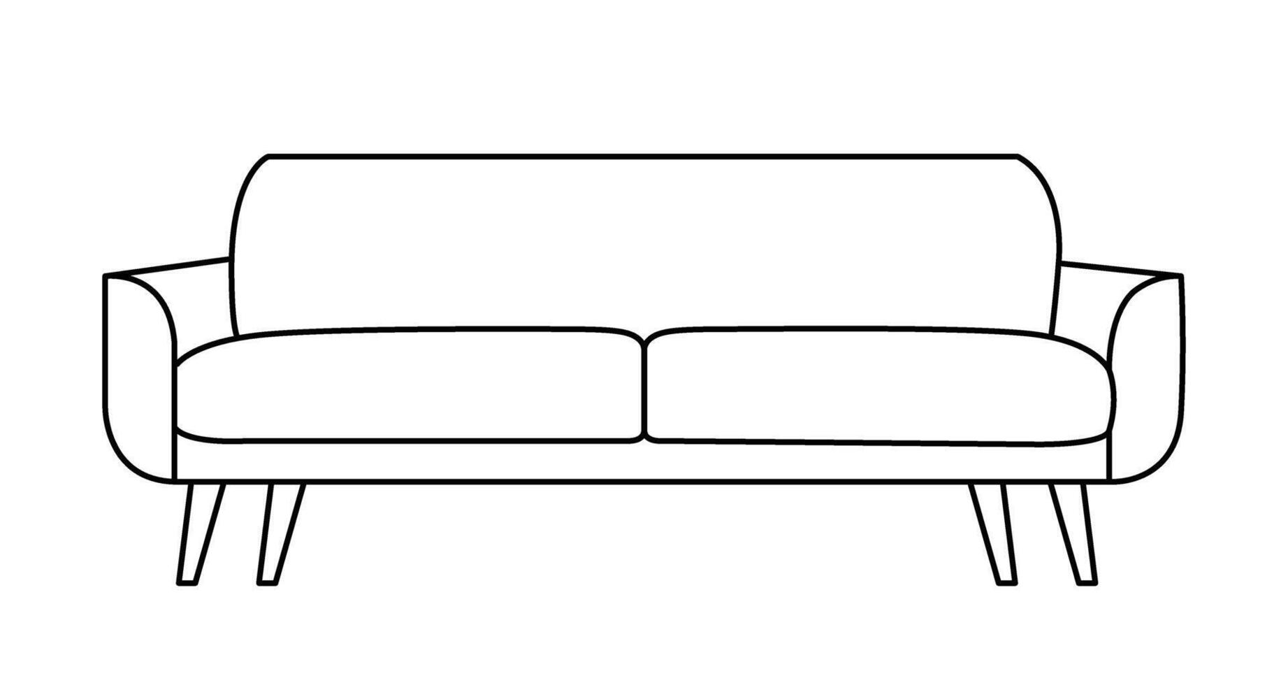 soffa översikt ikon. linje konst illustration av soffa. modern vardagsrum, möbel i scandinavian stil för Hem interiör. linjär vektor illustration isolerat på vit bakgrund.