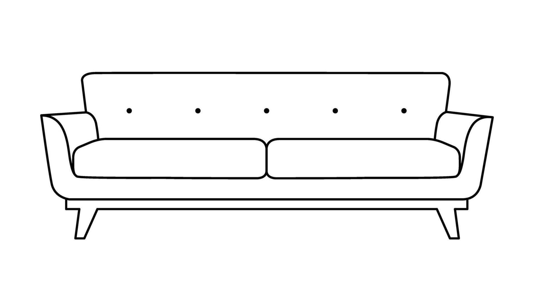 Sofa Gliederung Symbol. Linie Kunst Illustration von Couch. modern Salon, Möbel im skandinavisch Stil zum Zuhause Innere. linear Vektor Illustration isoliert auf Weiß Hintergrund.