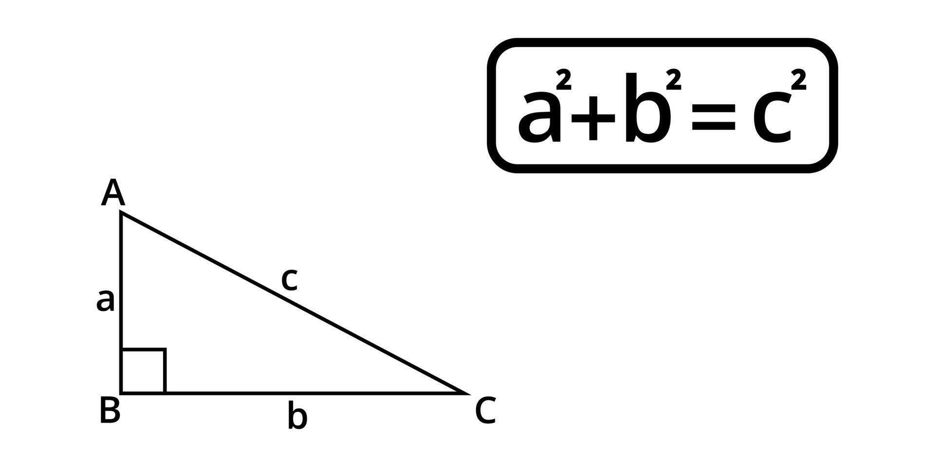 pythagoras sats med rätt triangel isolerat på vit bakgrund vektor