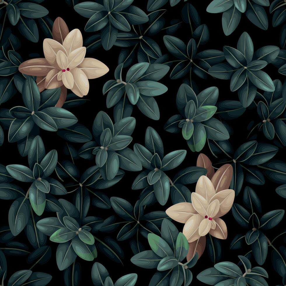 Vektor nahtlos Muster mit Wald Grün Blätter auf dunkel Hintergrund