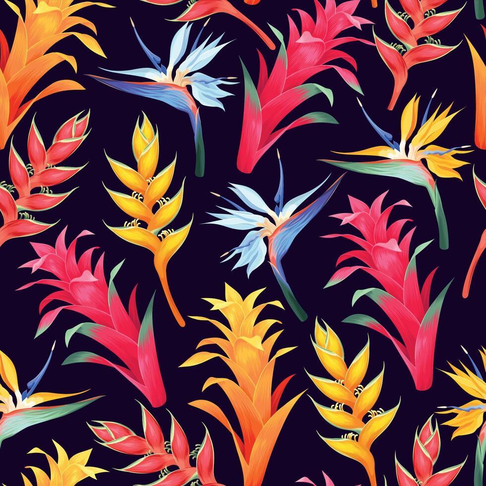 Vektor nahtlos Muster mit exotisch Blumen und tropisch Blätter