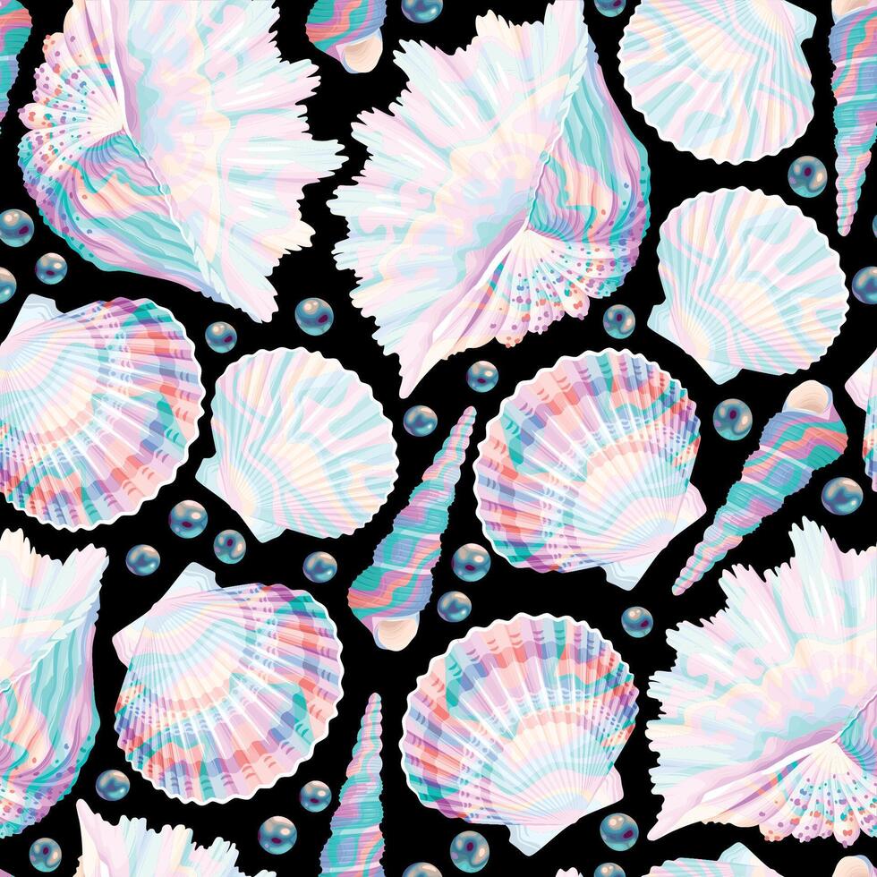 Vektor nahtlos Muster mit perlmutt und Weiß Muscheln auf neutral Hintergrund