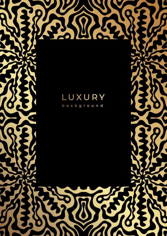 Luxus 70er Jahre Stil Vorlage mit golden aufwendig rahmen. Gold und schwarz wellig Muster. Rahmen Design zum Abdeckung, Poster, Flyer. vektor