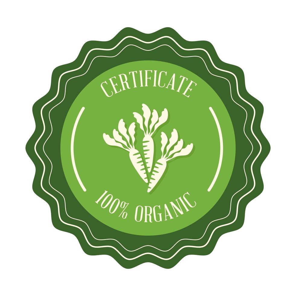 Zertifikat 100 Bio mit Karotten vektor
