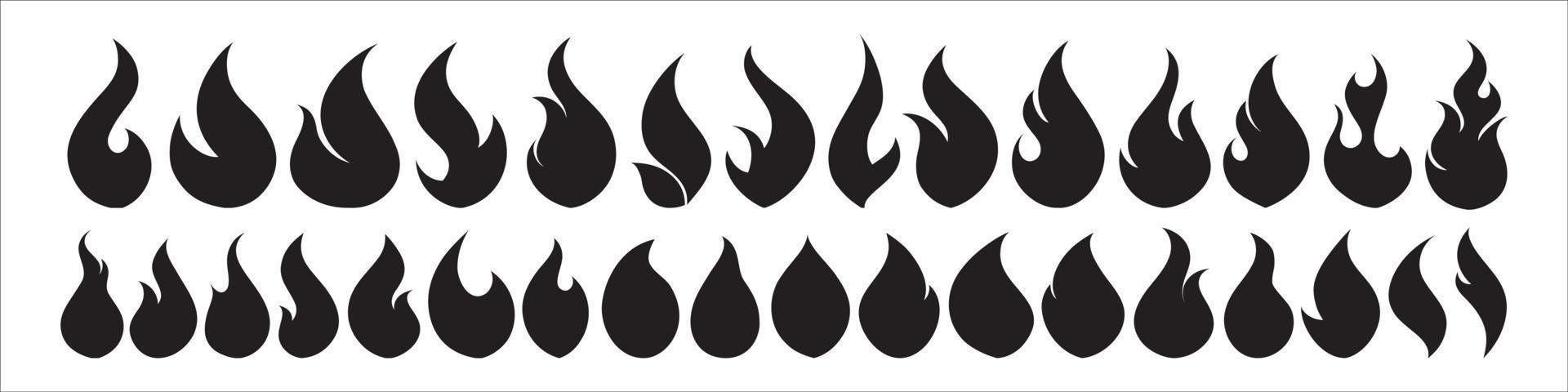 brand låga ikonuppsättning symbol för eld vektor