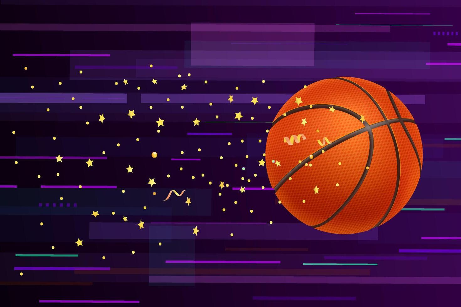 fliegend Basketball Ball auf abstrakt Hintergrund. 3d Vektor Illustration