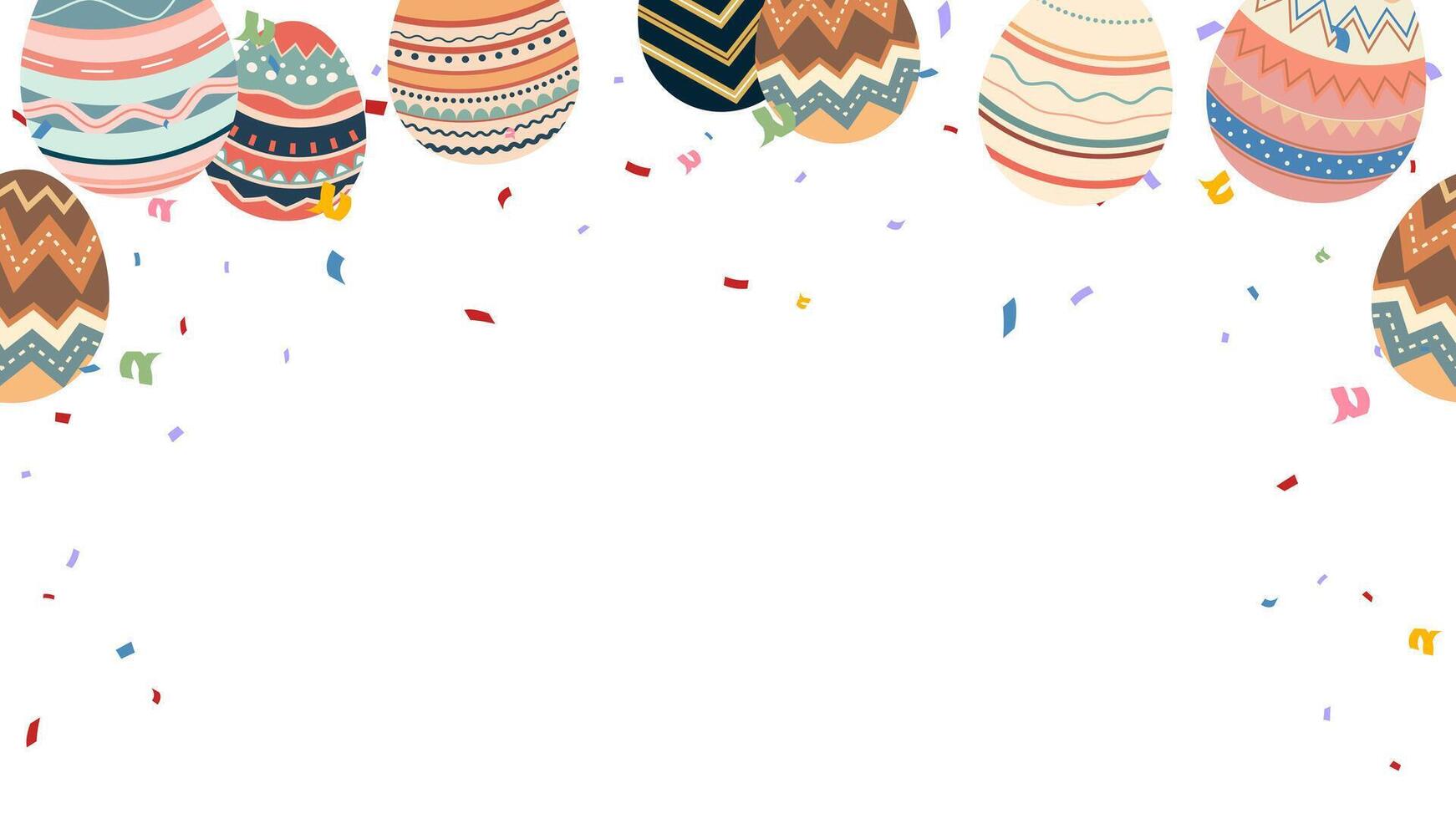 fest Lycklig påsk baner med färgrik målad ägg och konfetti vektor