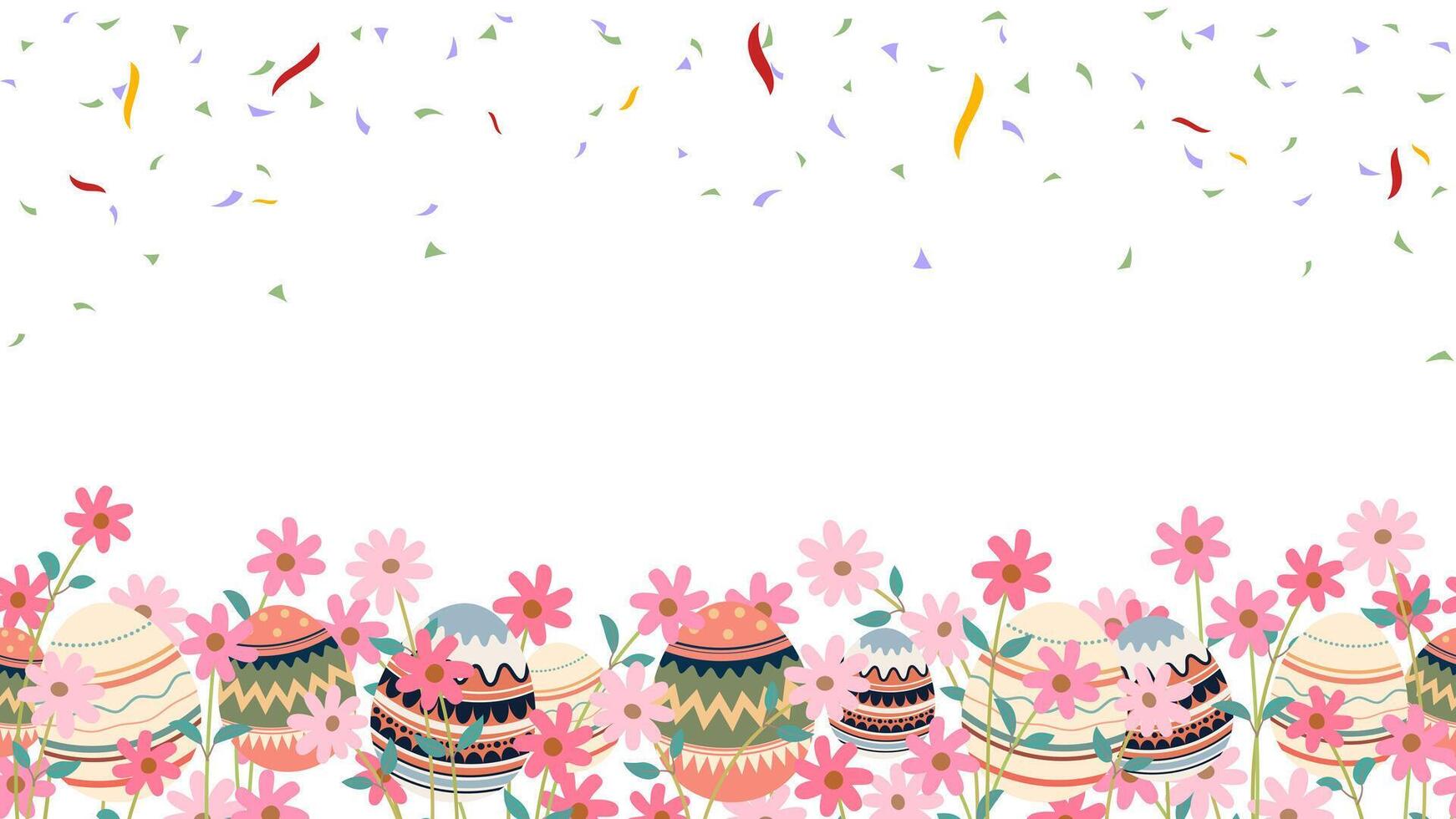 målad färgrik påsk ägg, daisy och konfetti baner bakgrund vektor
