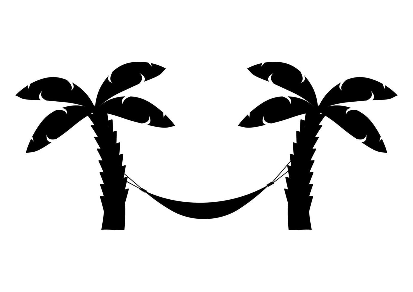 hängmatta ikon i svart färg. hängmatta mellan palmer. glyfikonen slappnar av. palmer på stranden. sommarlogotyp. semester ikon. vektor
