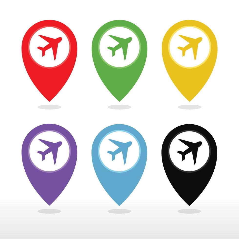 Flugzeug, Flugzeug, Flughafen, Landeplatz oder logistischer Kartenzeiger. vektor