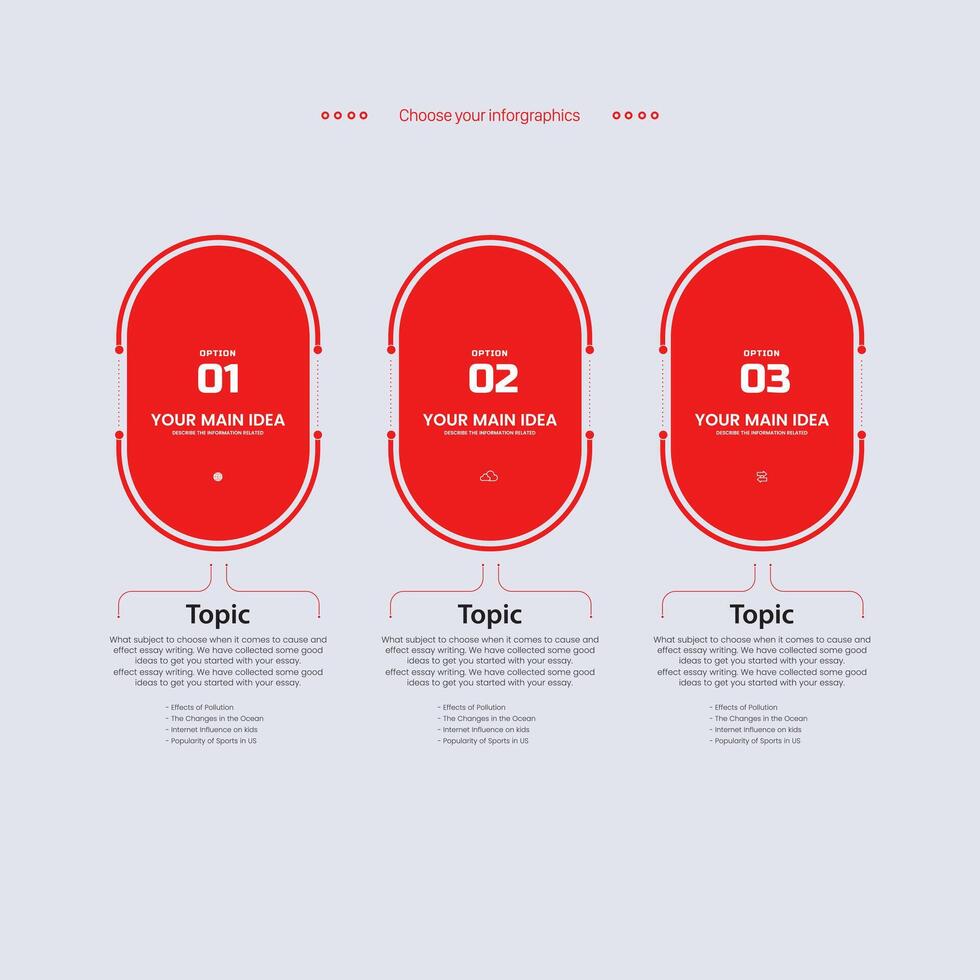 3 rot Optionen von Infografik Vorlagen Design. drei rot Infografiken Stil, Geschäft und Finanzen Verfahren, 3 Infografik Prozess Schritte Vektor Design