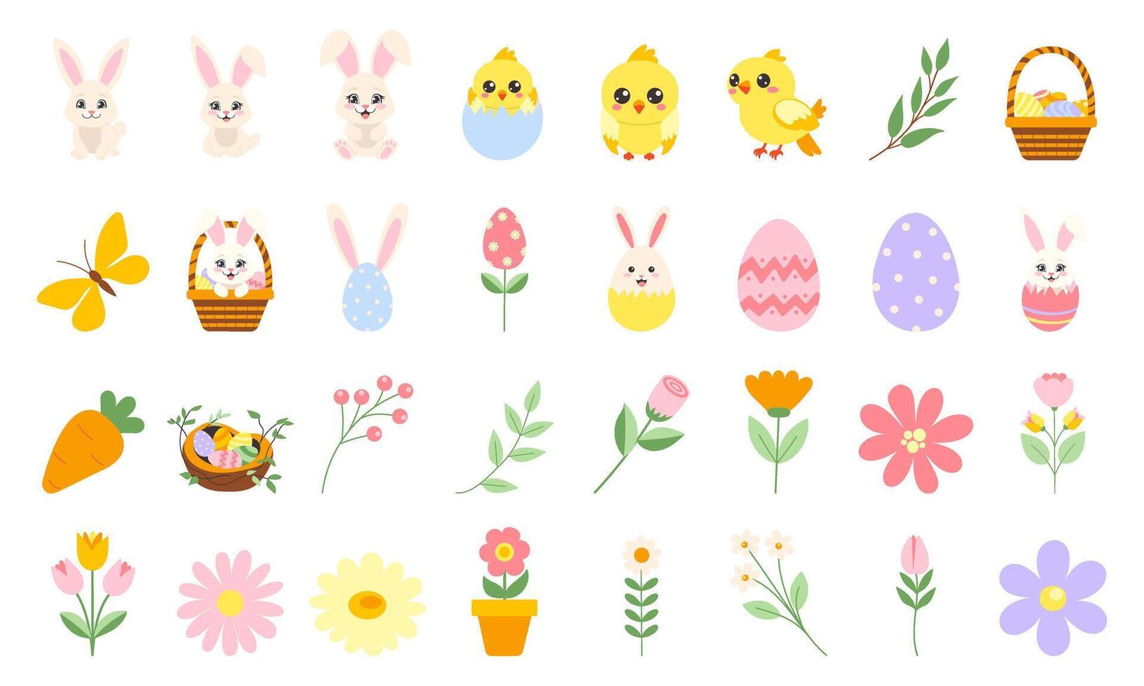 påsk ägg och kanin ikoner uppsättning vektor